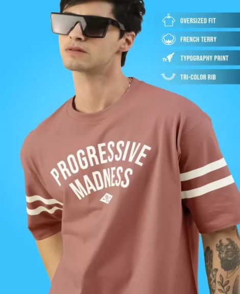 Maniac Mens Printed Round Neck Half Sleeve Onion and White Cotton Oversized T-Shirt