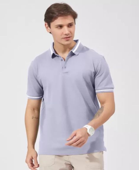 Maniac Mens Solid Polo Neck Half Sleeve Purple Cotton Slim Fit T-Shirt