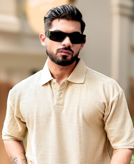 Maniac Mens Polo Neck Half Sleeve Biscuit Corduroy Fabric Tshirt