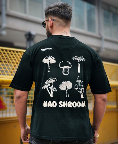 Maniac Mens Mushroom Acid Spray Round Neck Half Sleeve Navy Cotton T-Shirt