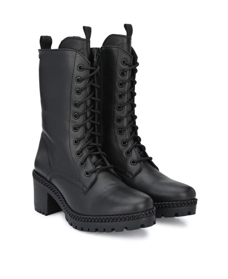 DELIZE, Textured Lace-Up Mid-Calf Length Boots