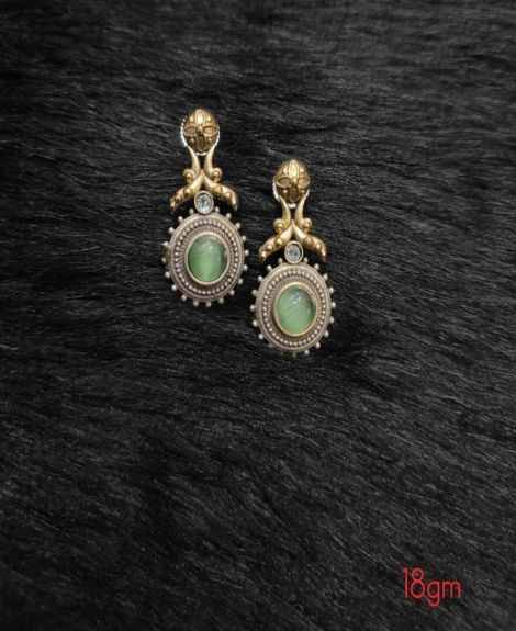 Brass Silver Oxidised Olive Posy Earrings
