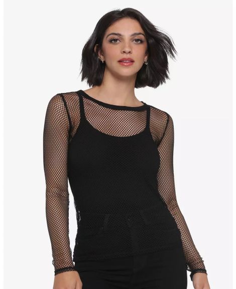 Black Fishnet Mesh LONG SLEEVE TOP