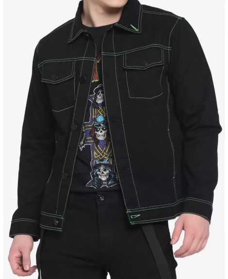 Neon Stitch Black Denim Jacket