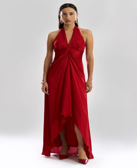 Aroka Red Modal Satin Halter Dress