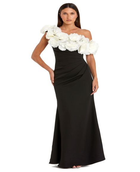 Mac Duggal Black & Cream Jersey Engagement Gown 