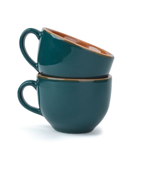 Large Ceramic Coffee Cup Set of 2, Teal Green, 350ml | XL Cuppa Collection