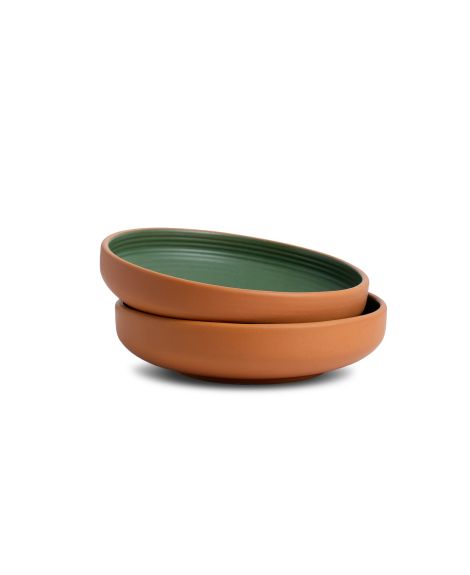 Stackable Ceramic Pasta Bowl Set, 22cm, 2 Pieces, Klay Green | Klay Collection