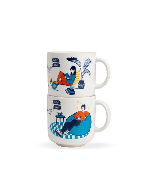 Ceramic Couple Cappuccino Cup, Set of 2, White, 270ml | His & Her Collection