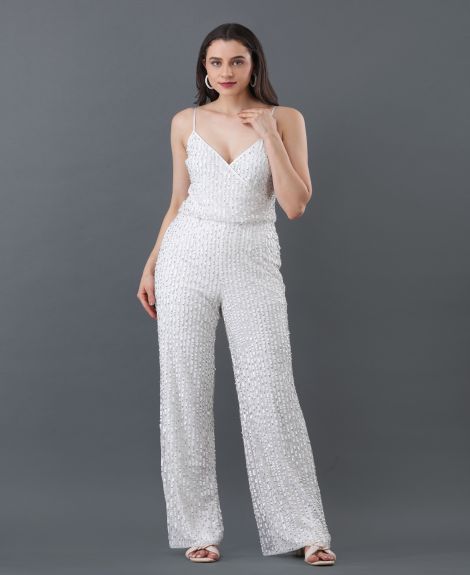 Ivory Luxe Embellished Party Jumpsuit
