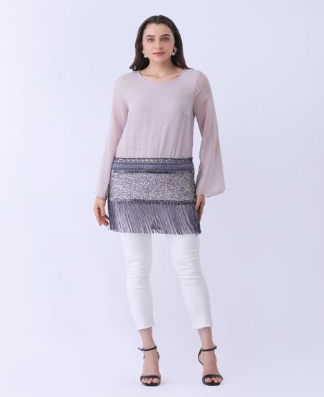 Opulent Edge Grey Embellished Tunic