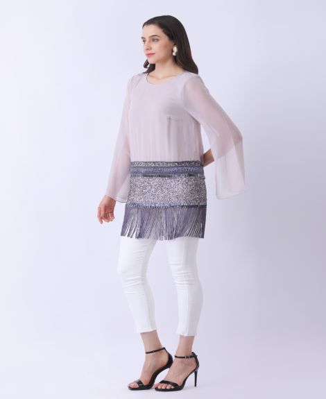 Opulent Edge Grey Embellished Tunic