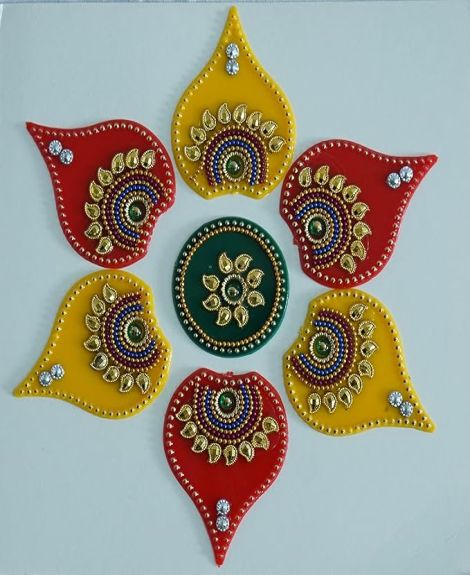 SimpliKart Acrylic Handcrafted Decorative Diwali Rearrangeable Kundan Rangoli for Floor | Decorative Showpiece | 7 Pieces Re-Useable Rangoli
