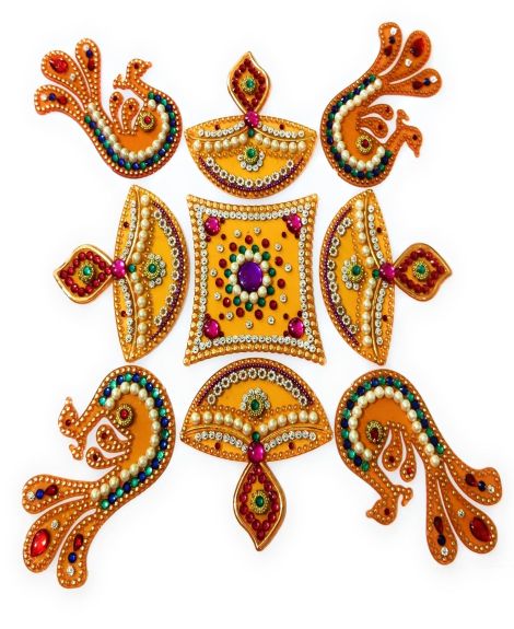 SS Craft Creations Return Gift Diiwali/Wedding Gift/Makarsankranti Handcrafted Decorative Diwali/Navratri Rangoli Set/Christmas Gift Kundan Decorations On Acrylic Set Kundan Rangoli (9)