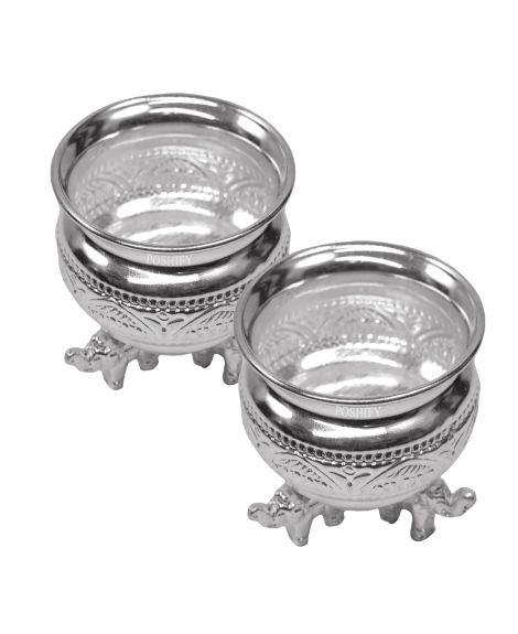 POSHIFY German Silver Bowl Elephant Leg Pack of 2, Home Decor, Hindu Puja, Silverware, Temple, Prayer Room, Diwali Gift, Wedding Gift, Traditional Gift, Luxurious Bowl Set, Spiritual