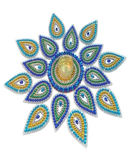 Moira 15 inch Diameter Reusable Plastic Rangoli with Diya (Blue)