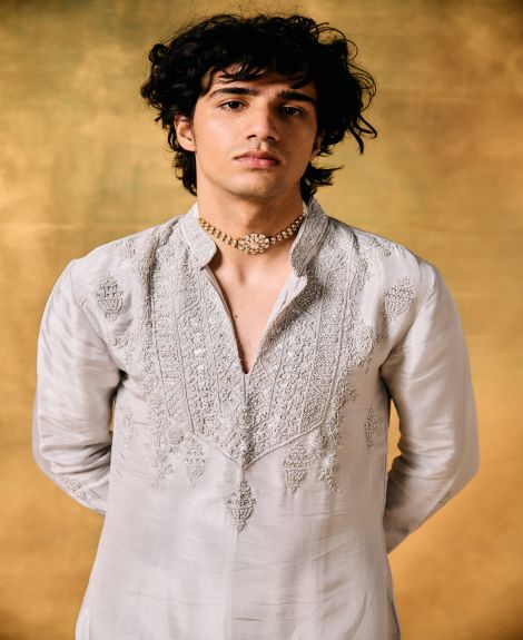 Smoky Grey Tissue Kurta Set