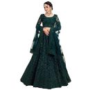 Bollyclues Women's Net Embroidered Semi-Stitched Lehenga Choli(Green-Rani_Green_Free Size)