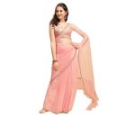 Bollyclues Women's Mono Net Solid Ruffle Saree With Blouse Piece