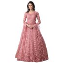 Bollyclues Women's Mono Net Embroidered Pink Semi Stitch Lehnga(BC-Chain_Semi Stitch)