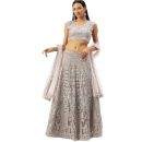 Bollyclues Women's Net Embroidered Semi-Stitched Lehenga Choli(Grey_Semi Stitched)