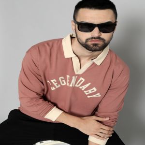 Maniac Mens Printed Polo Neck Full Sleeve Onion Oversized T-Shirt