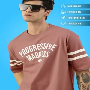 Maniac Mens Printed Round Neck Half Sleeve Onion and White Cotton Oversized T-Shirt