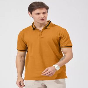 Maniac Mens Solid Polo Neck Half Sleeve Mustard Slim Fit T-Shirt