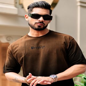 Maniac Mens Tie & Dye Round Neck 3/4th Sleeve Brown Cotton T-Shirt