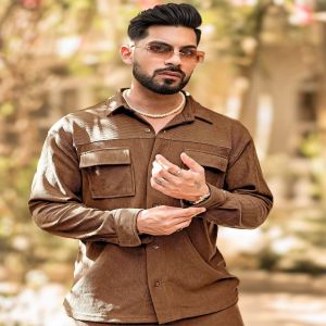 Maniac Mens Solid Collared Neck Full Sleeve Brown Knitted Shirt