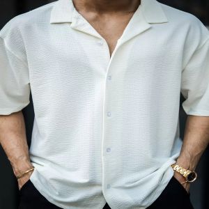 Maniac Mens Textured Collared Neck Half Sleeve SeerSucker Fabric Shirt