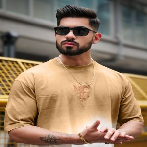Maniac Mens MC Ombre Effect Round Neck Half Sleeve Biscuit Cotton T-Shirt