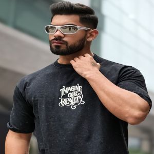Maniac Mens Imagine Optic Wash Round Neck Half Sleeve Black Cotton T-Shirt