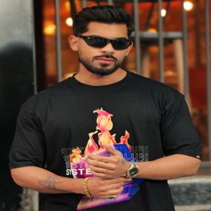 Maniac Men Printed Round Neck Half Sleeve Black and White Cotton T-Shirt
