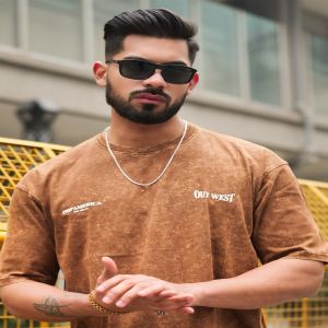 Maniac Mens Out West Optic Wash Round Neck Half Sleeve Brown Cotton T-Shirt
