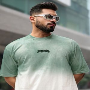 Maniac Mens Vibe Ombre Round Neck Half Sleeve Half White Cotton T-Shirt