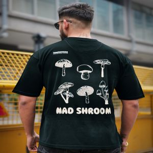 Maniac Mens Mushroom Acid Spray Round Neck Half Sleeve Navy Cotton T-Shirt