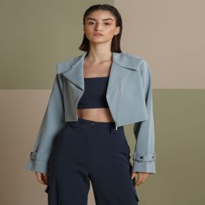 THE DAPPER LADY, Cuffed Sleeve Jacket with Side Zip