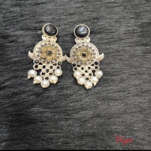 Brass Silver Oxidised  Blacktone with moti Earrings