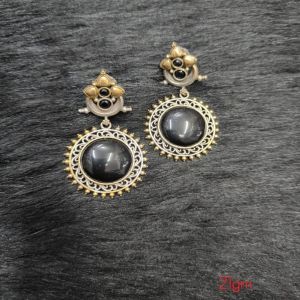 Brass Silver Oxidised  Black tone with floral Earrings