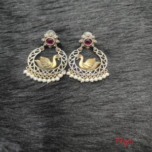 Brass Silver Oxidised SwanJiva Earrings