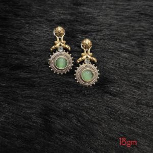 Brass Silver Oxidised Olive Posy Earrings