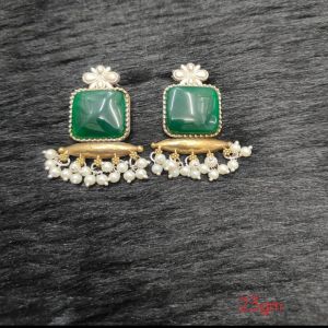 Brass Silver Oxidised GREEN CHARM Earrings