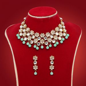 Pista Green Color Kundan Necklace Set