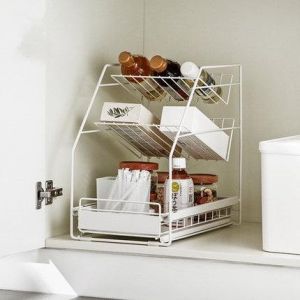 IKIRU
Black & White Carbon Steel Under Sink Storage Organizer Rack Stand For Home & Kitchen