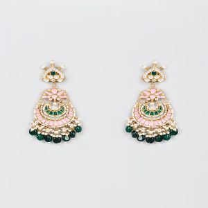 Adityam Jewels,Gold Finish Pink Kundan Polki Chandbali Earrings