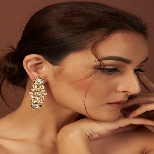 Just Shraddha, Gold Plated Meenakari Dangler Earrings