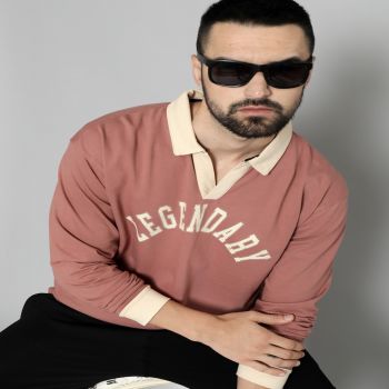 Maniac Mens Printed Polo Neck Full Sleeve Onion Oversized T-Shirt