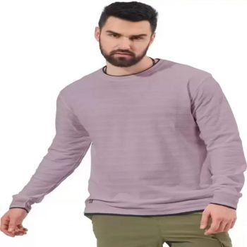 Maniac Mens Solid Round Neck Full Sleeve Lavender Cotton Slim Fit T-Shirt
