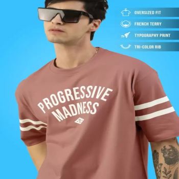 Maniac Mens Printed Round Neck Half Sleeve Onion and White Cotton Oversized T-Shirt